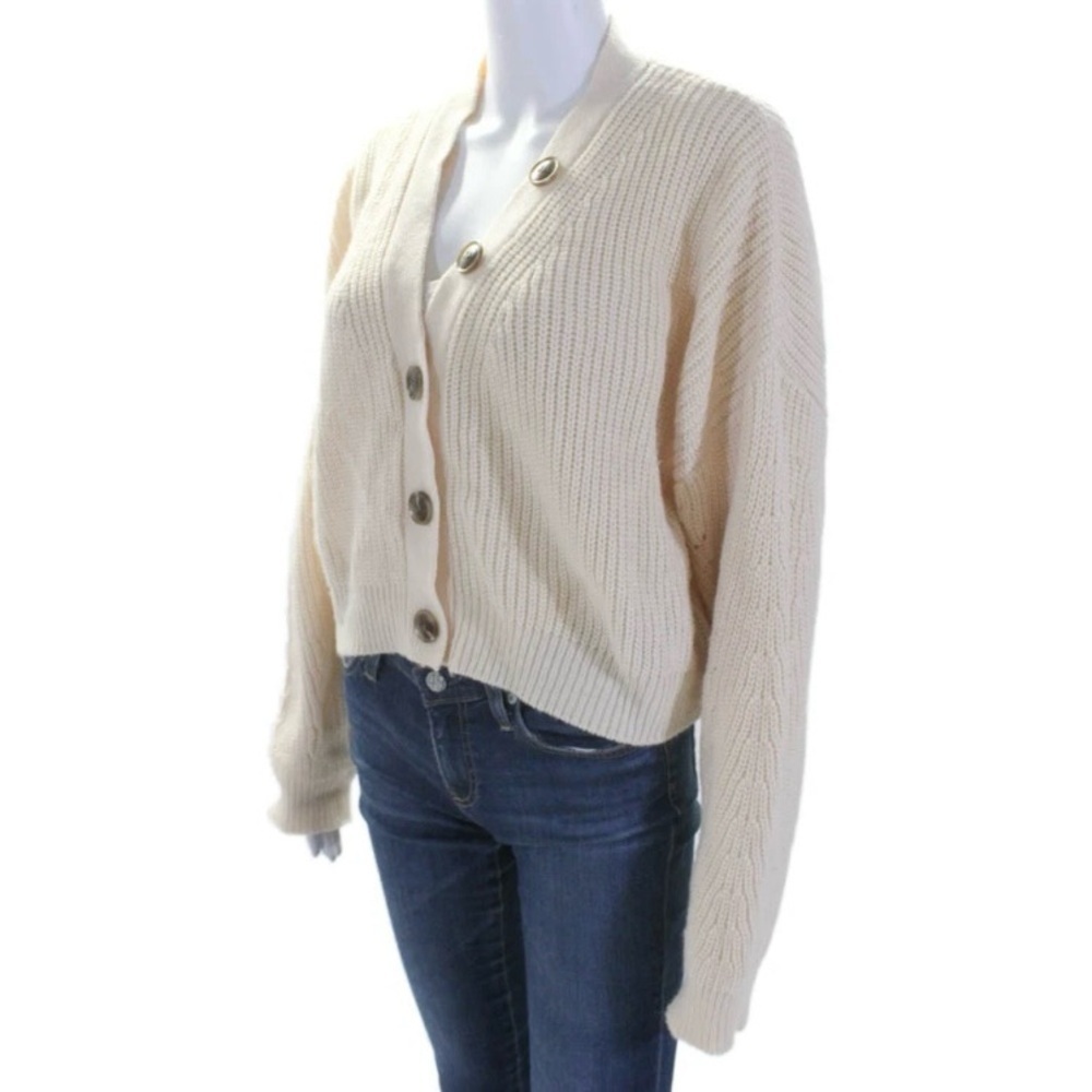 Audrey 3+1 Cream Button-Up Cardigan Size M/L - Picture 2 of 9